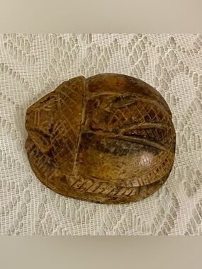 Antique Brown Soapstone Carved Scarab 3in x 2.5in x 1.75in